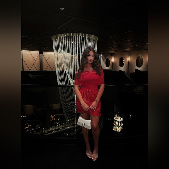 Meshki Red Off-Shoulder Mini Dress - Picture 3 of 7